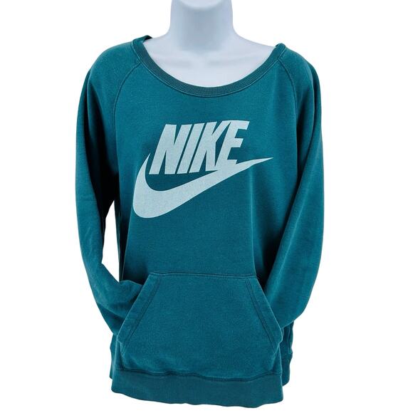 Nike Green Blue Teal Scoop Neck Pullover Terry Sweatshirt Womens S Regular Fit - Picture 2 of 8